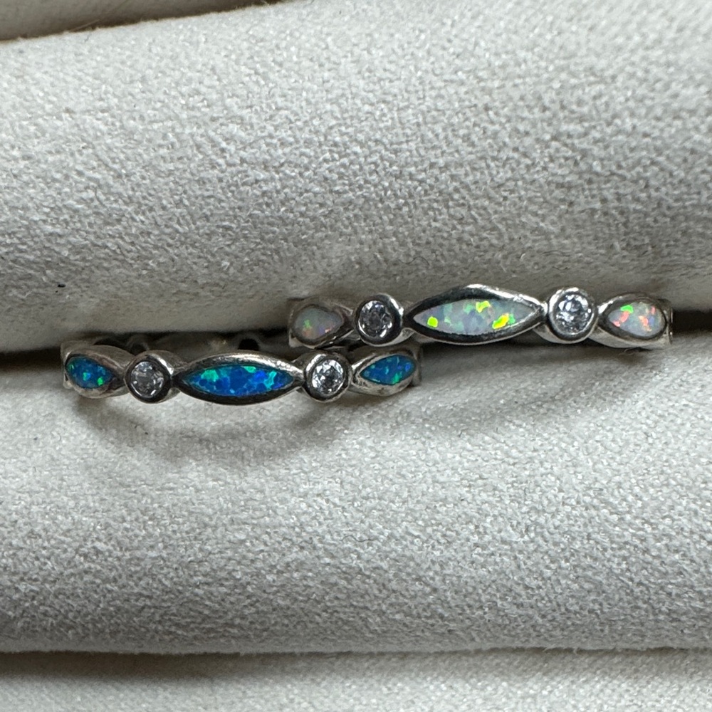 White&Blue Opal Sterling Silver Rings